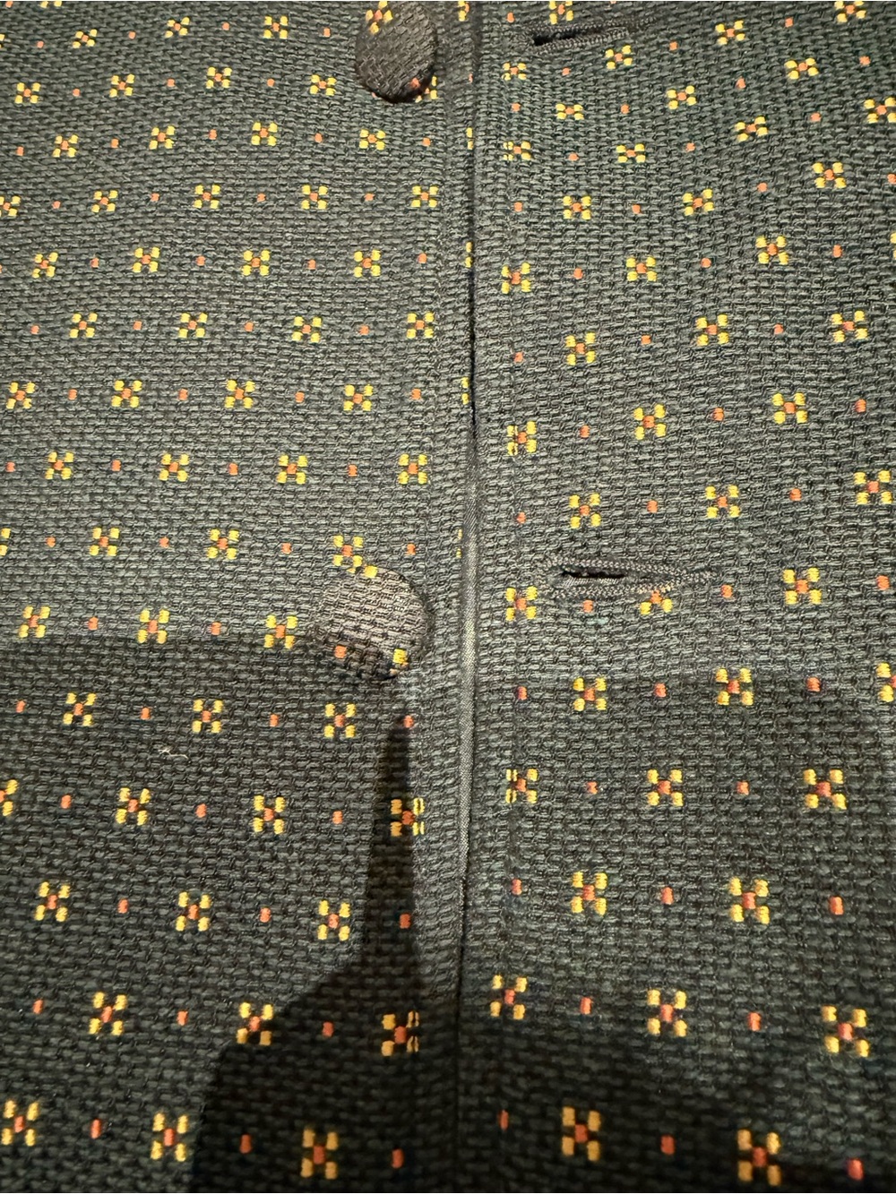 DONNI. Dark Green Daisy Coat with Yellow and Orange Accent Dots - Picture 7 of 11